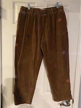 Urban Outfitters Corduroy Brown Pants with Embroidered Flowers Size L